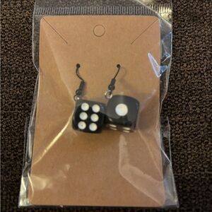 Lucky Black Dice Dangle Earrings Vegas Casino Game Night Jewelry